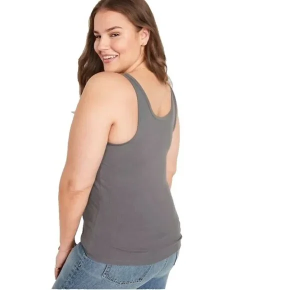 Old Navy Womens Size 2X Gray Scoop Neck Rib Knit First Layer Tank Top Fitted - Picture 2 of 8